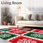 Festive Red Green Snowflake Collage Rug