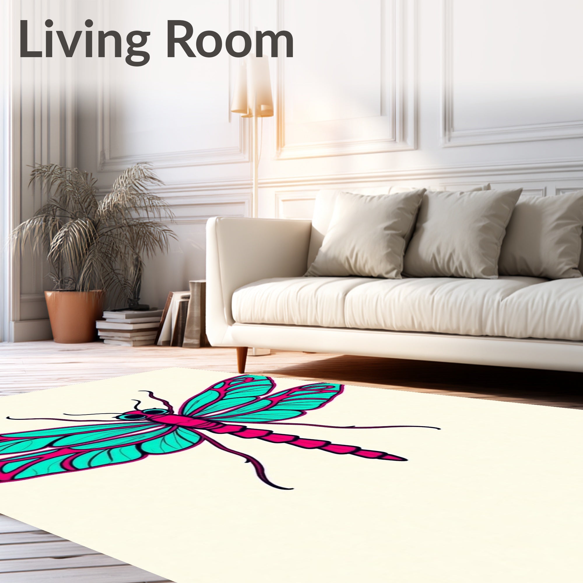 Crimson Turquoise Dragonfly Wing Art Rug