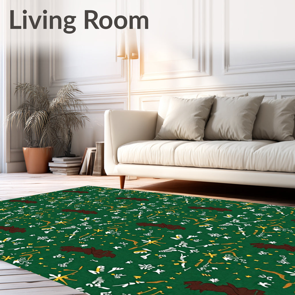 Forest Green Abstract Animal Scroll Rug