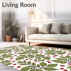 Green Leaf Red Berry Holly Garland Rug