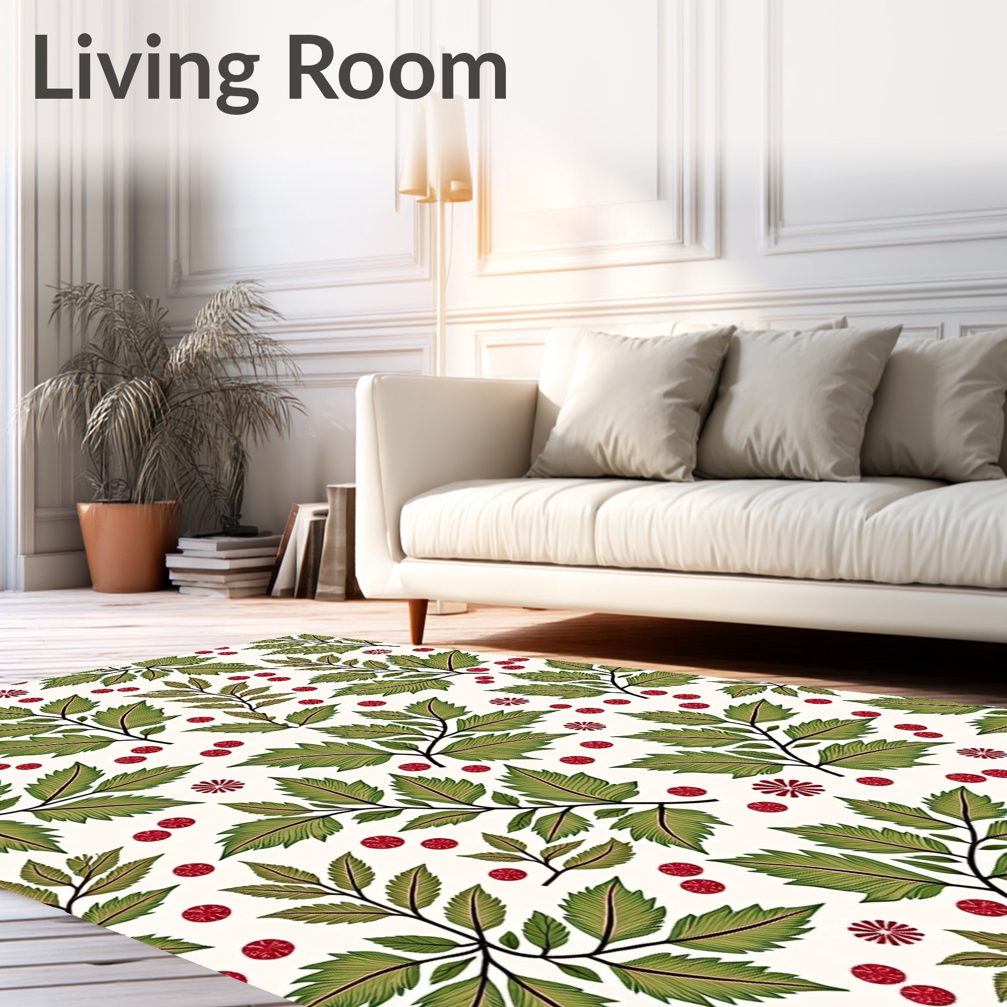 Green Leaf Red Berry Holly Garland Rug
