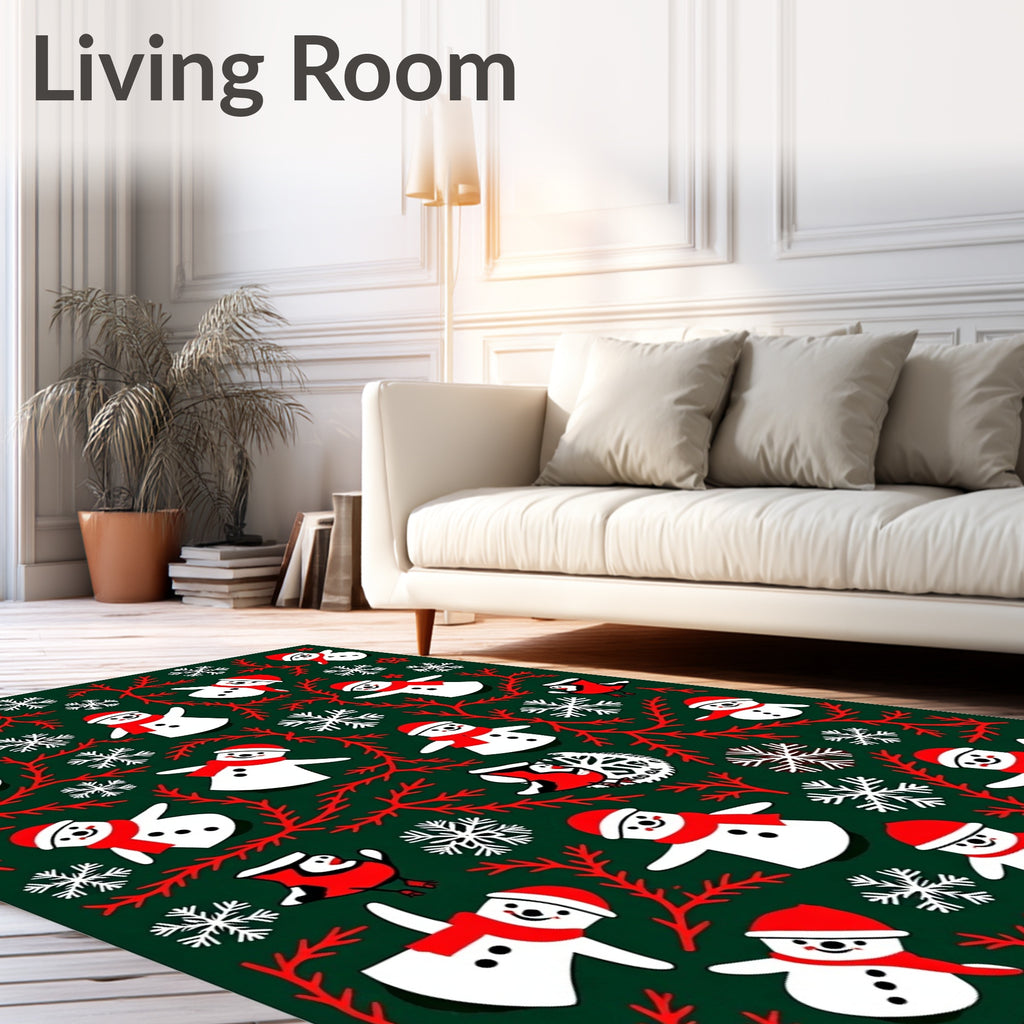 Festive Snowman Red Snowflake Garland Rug