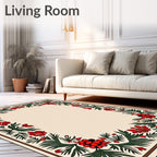 Red Berry Green Leaf Floral Border Rug