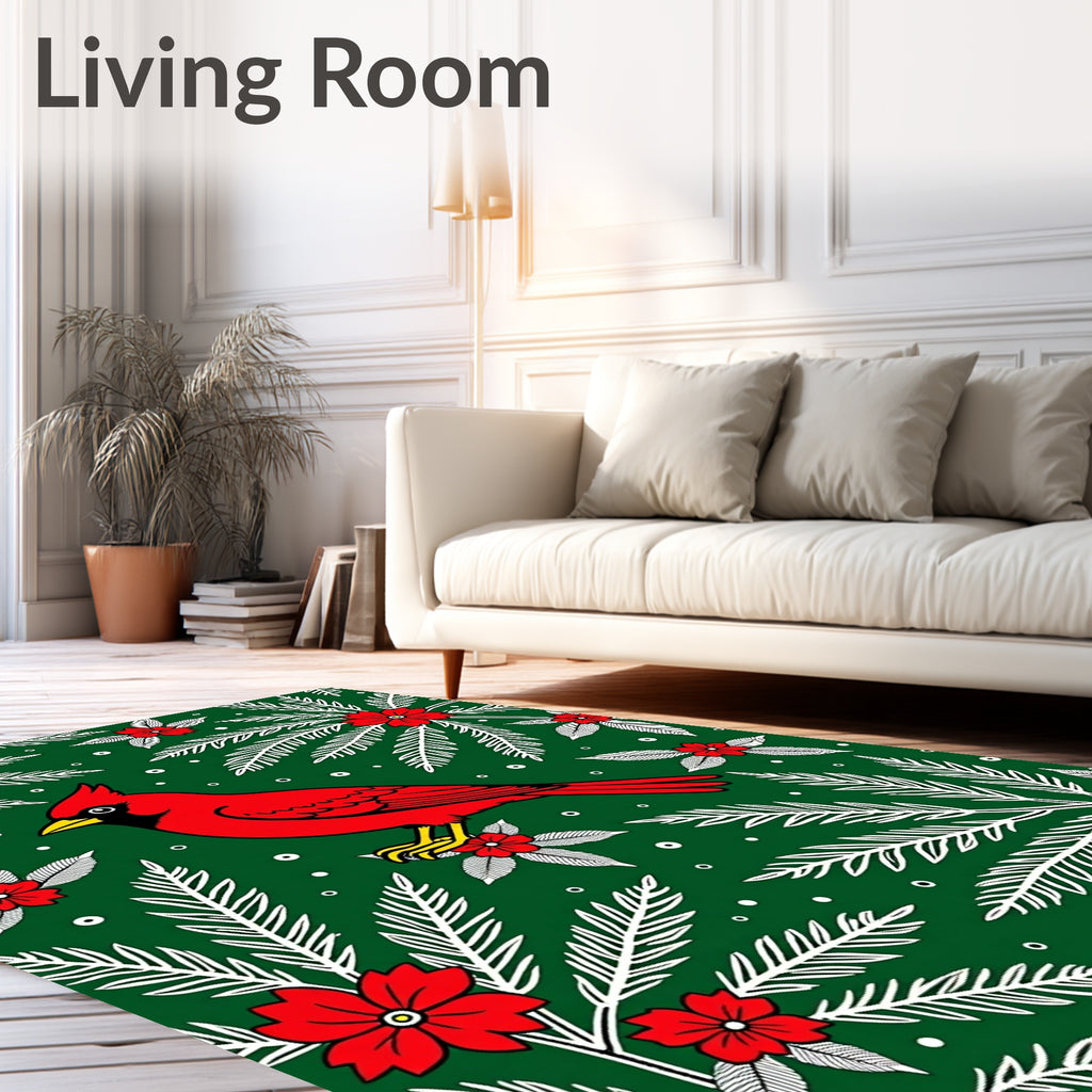 Red Cardinal Winter Foliage Rug