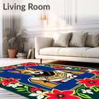 Festive Red Floral Border Dog Portrait Rug