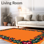 Vibrant Orange Floral Border Rug