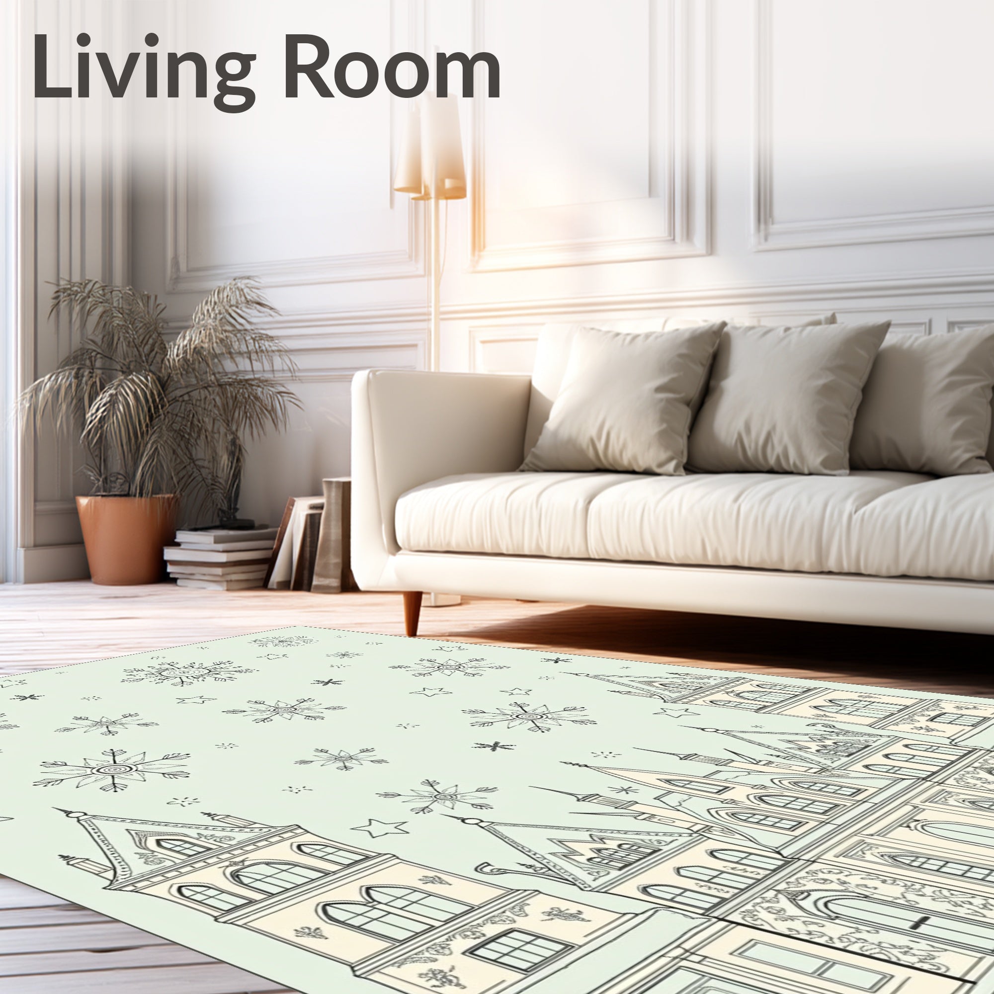 Whimsical Winter Castle Snowflake Scene Rug