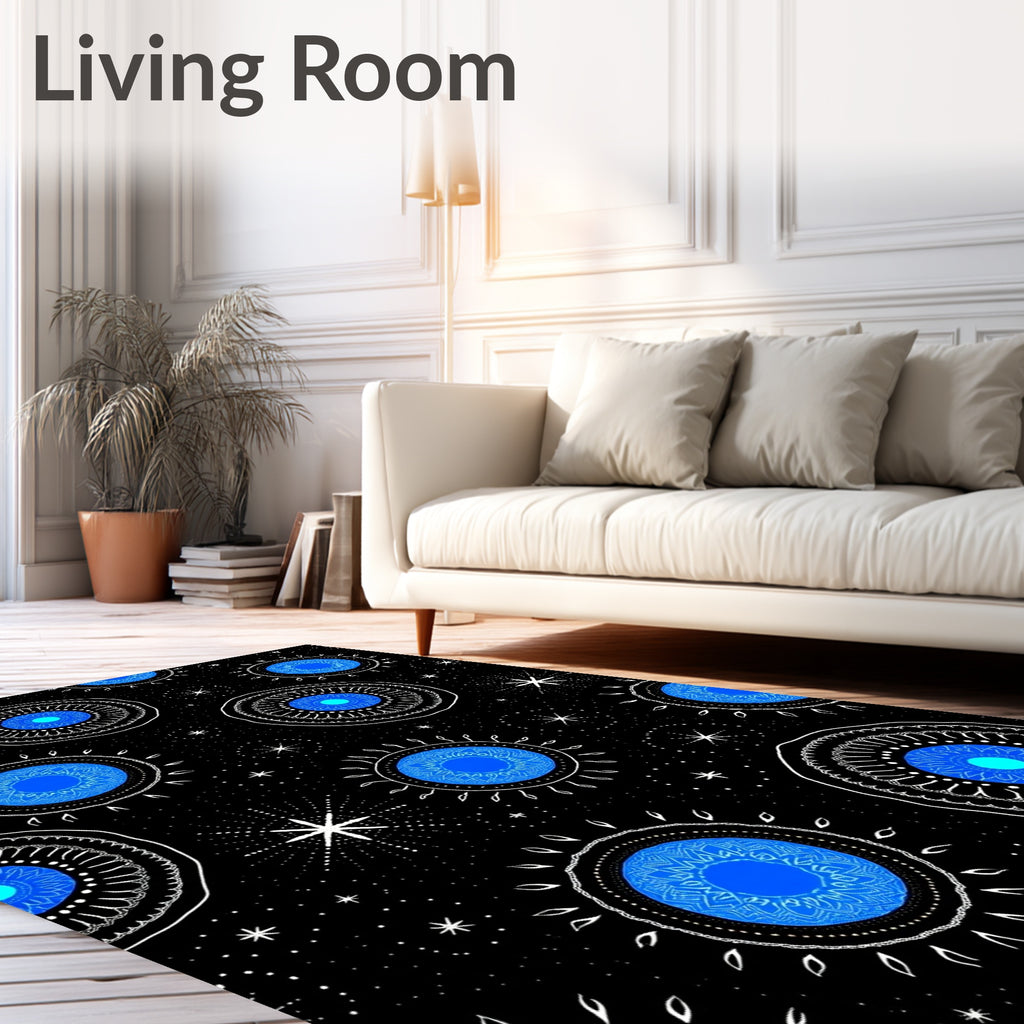 Celestial Blue Sunburst Starry Rug