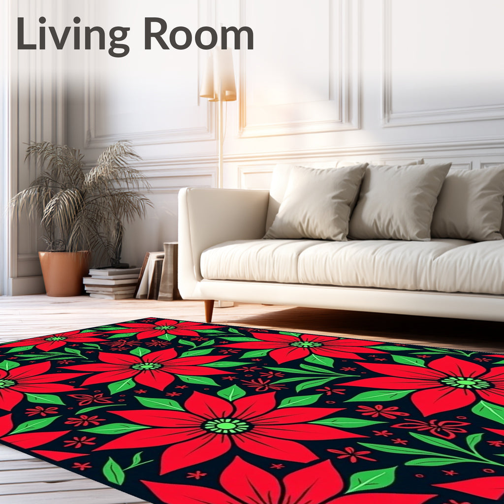 Bold Red Floral Blooms on Dark Rug