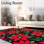 Bold Red Floral Blooms on Dark Rug