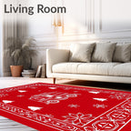 Red Camper Holiday Trees Poinsettias Border Rug
