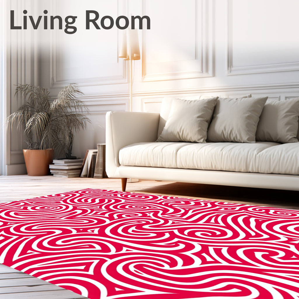 Crimson Swirl Abstract Organic Lines Rug