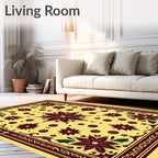 Crimson Floral Medallion Yellow Lattice Rug