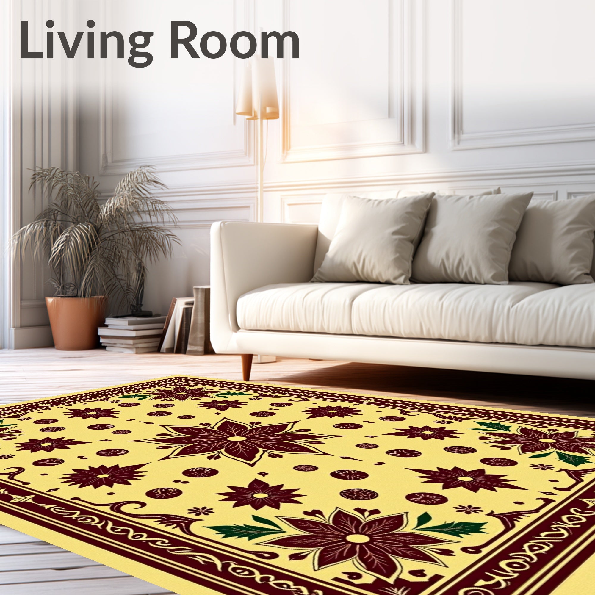 Crimson Floral Medallion Yellow Lattice Rug