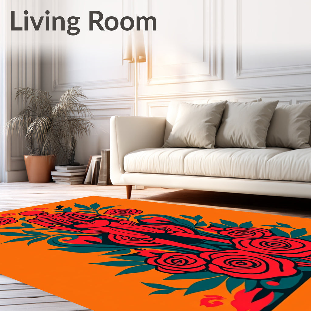 Crimson Skeleton Surrounded By Roses Rug