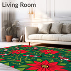 Red Poinsettia Nutcracker Emerald Field Rug