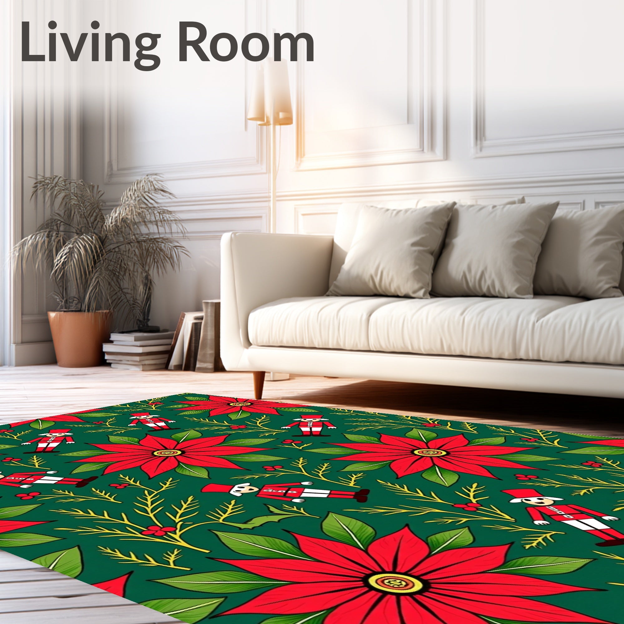 Red Poinsettia Nutcracker Emerald Field Rug