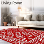 Vibrant Red White Medallion Border Rug