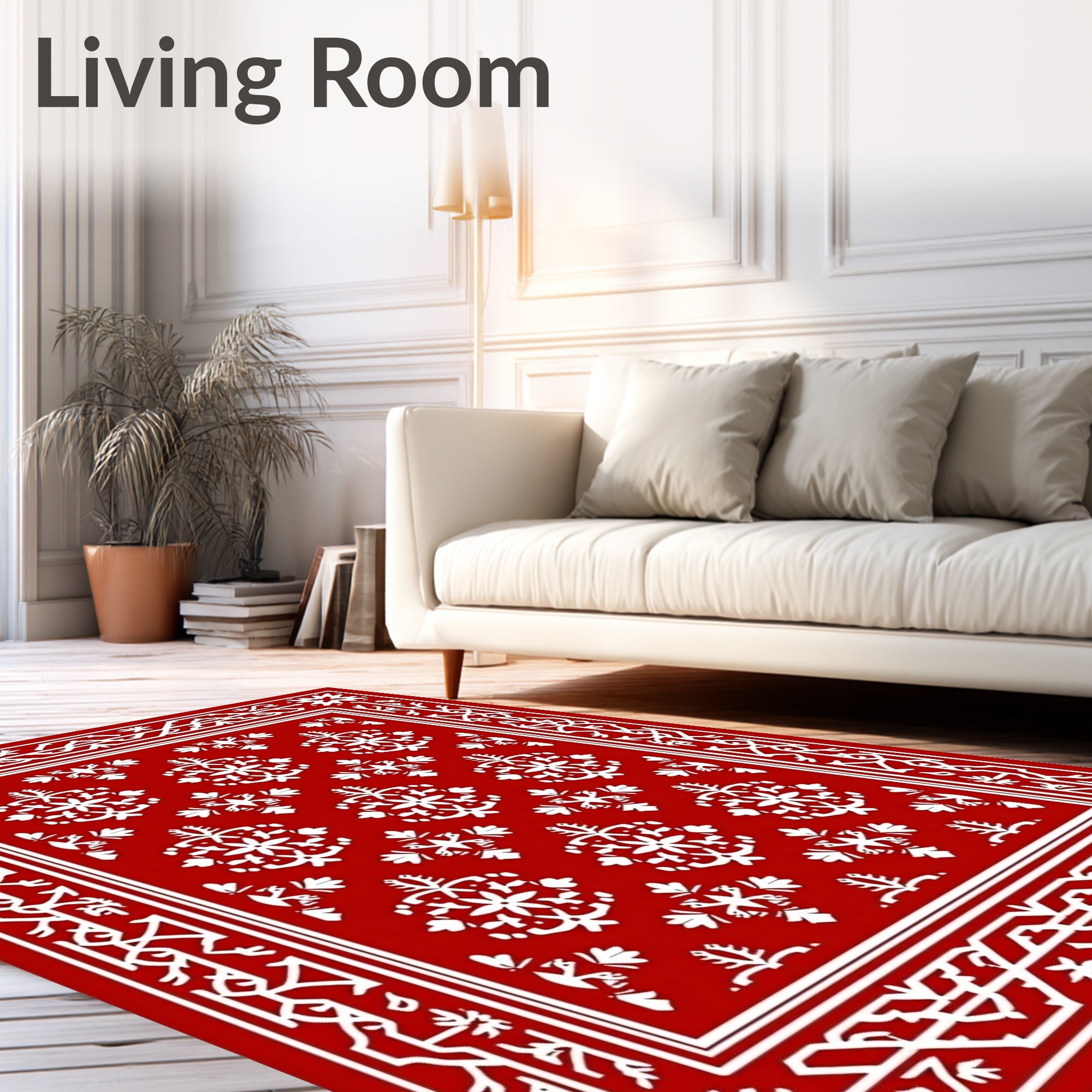 Vibrant Red White Medallion Border Rug