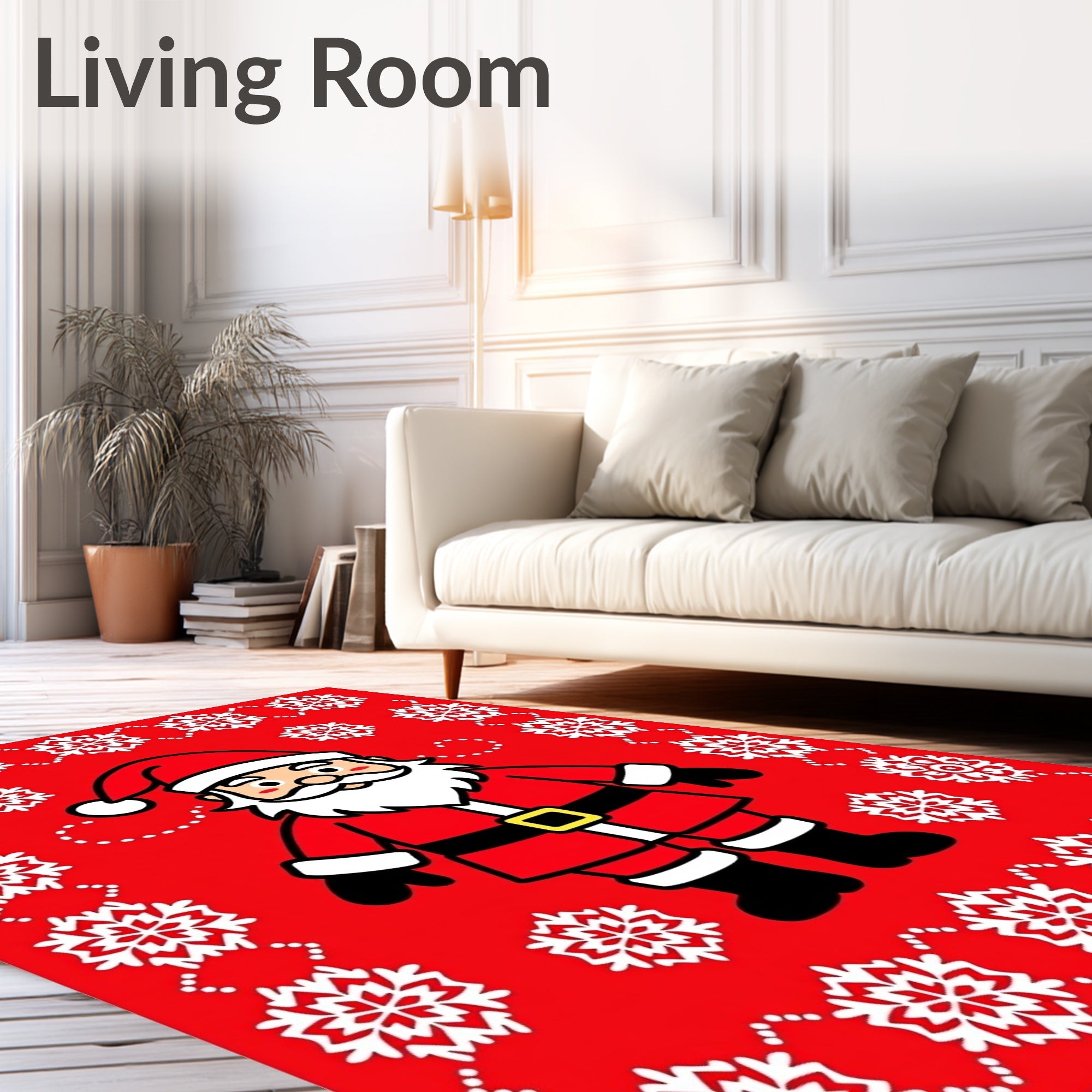 Festive Red Santa Snowflake Border Rug