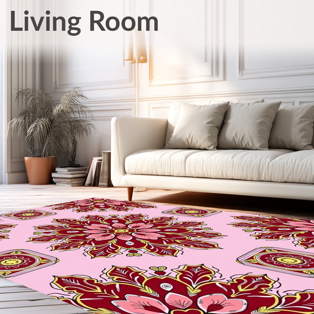 Red Floral Medallion Square Tile Rug