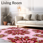 Red Floral Medallion Square Tile Rug