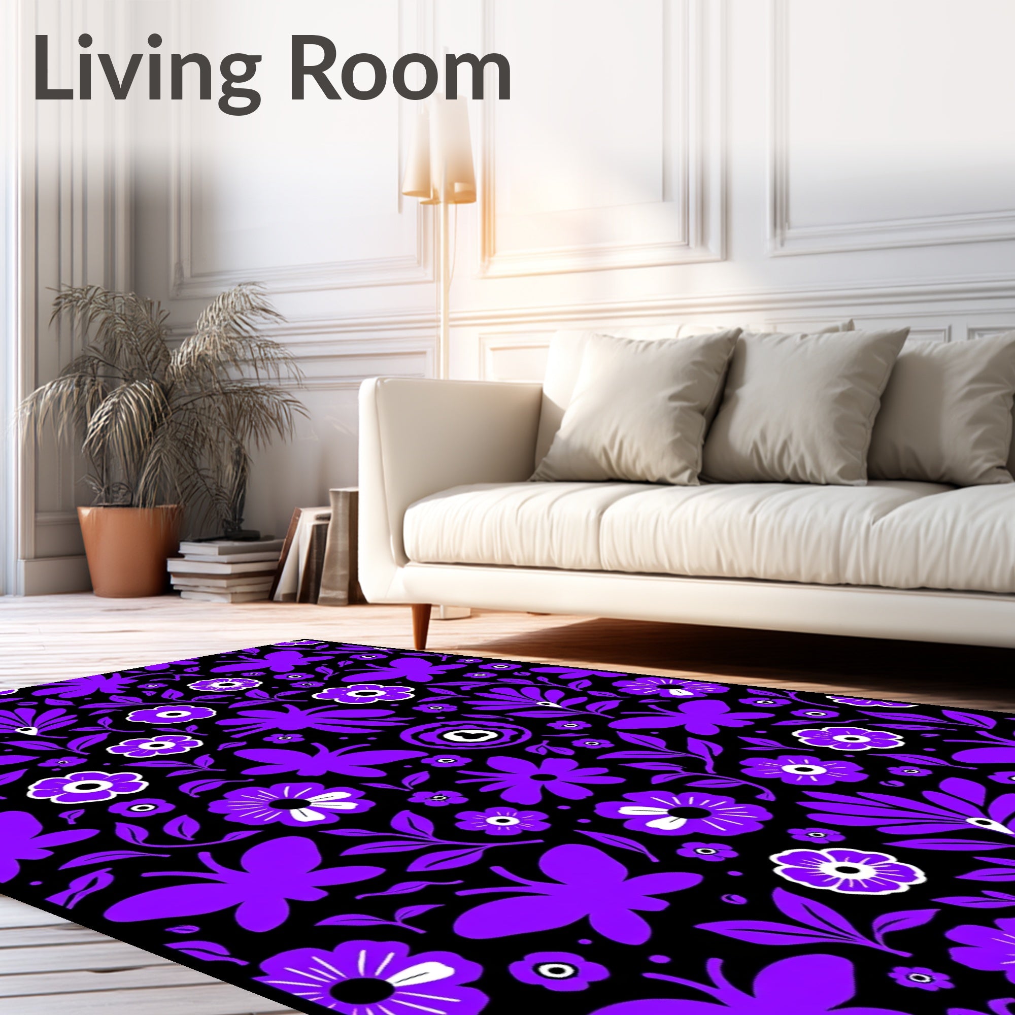 Vibrant Purple Butterfly Floral Blend Rug