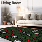 Festive Green Holly Snowflake Berry Rug