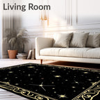 Golden Starry Night Celestial Border Rug