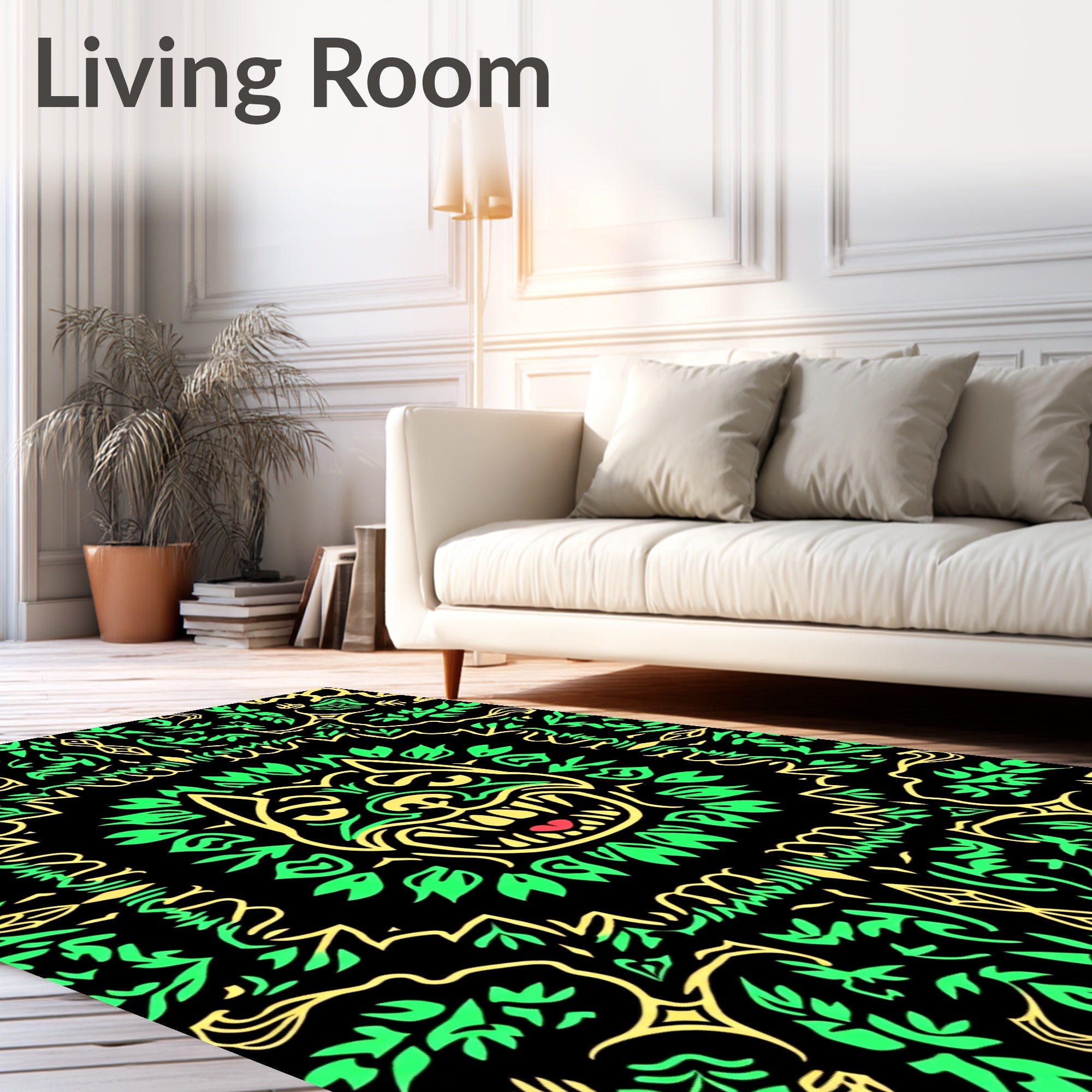 Bold Yellow and Green Dog Frame Rug