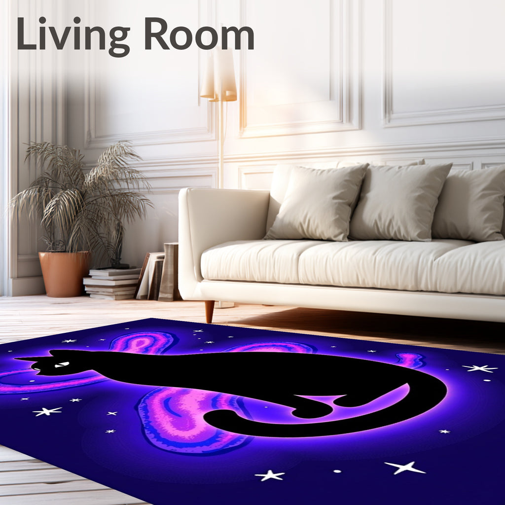 Black Cat Cosmic Nebula Swirl Rug
