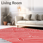 Crimson Geometric Maze Lines Rug
