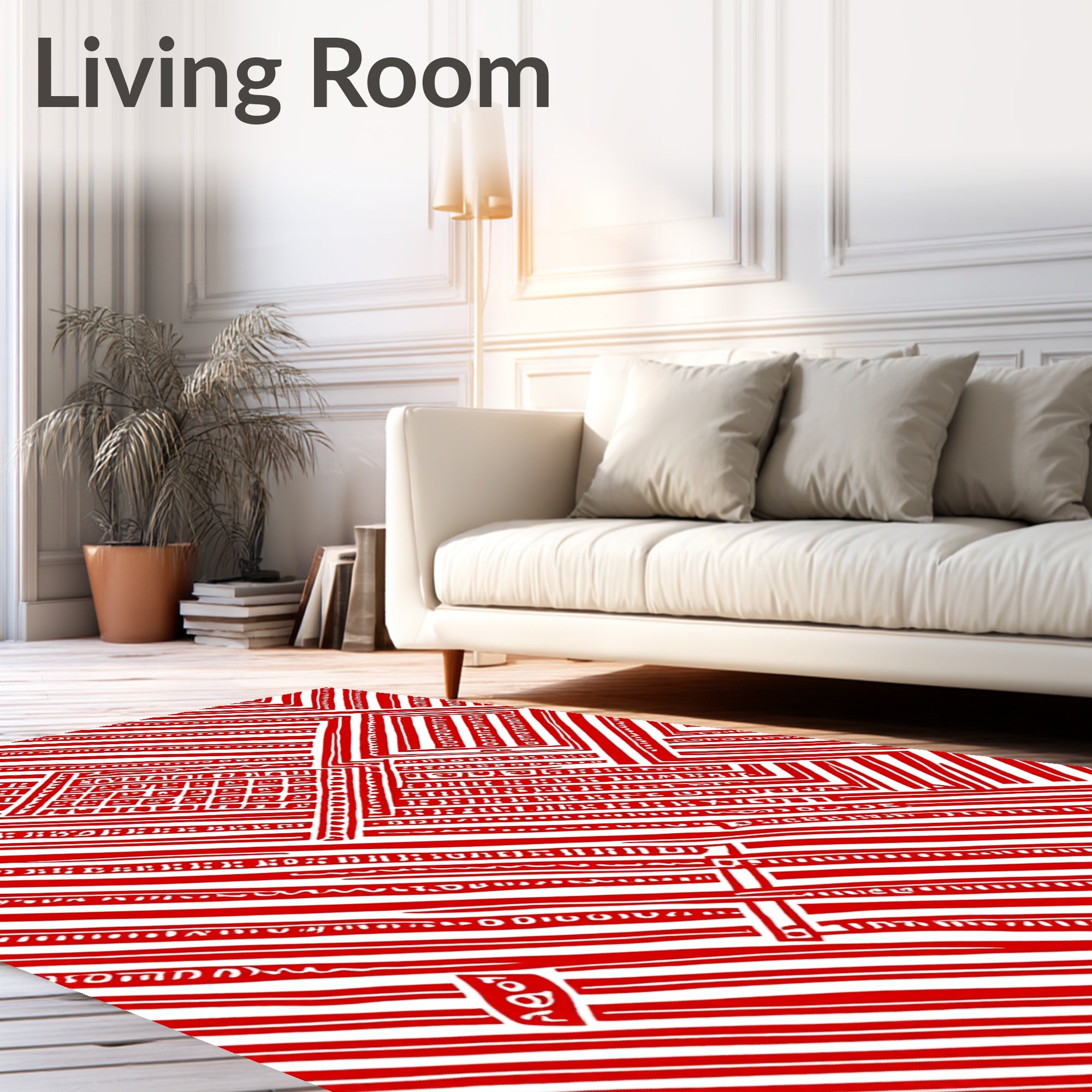 Crimson Geometric Maze Lines Rug