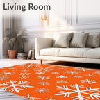 White Snowflakes On Orange Background Rug