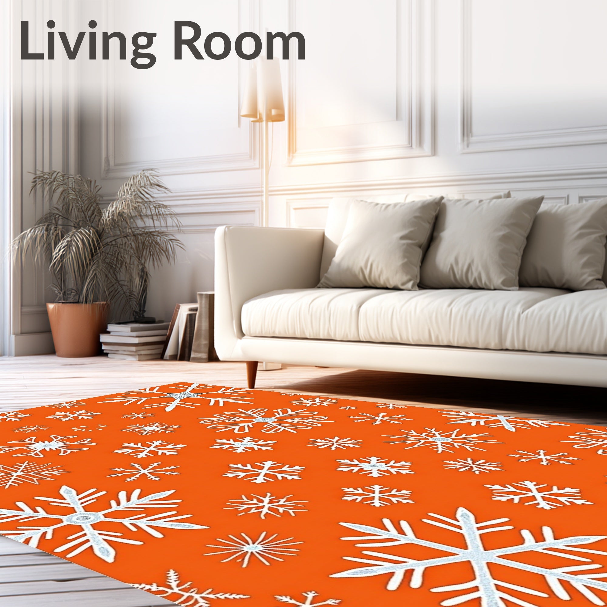 White Snowflakes On Orange Background Rug