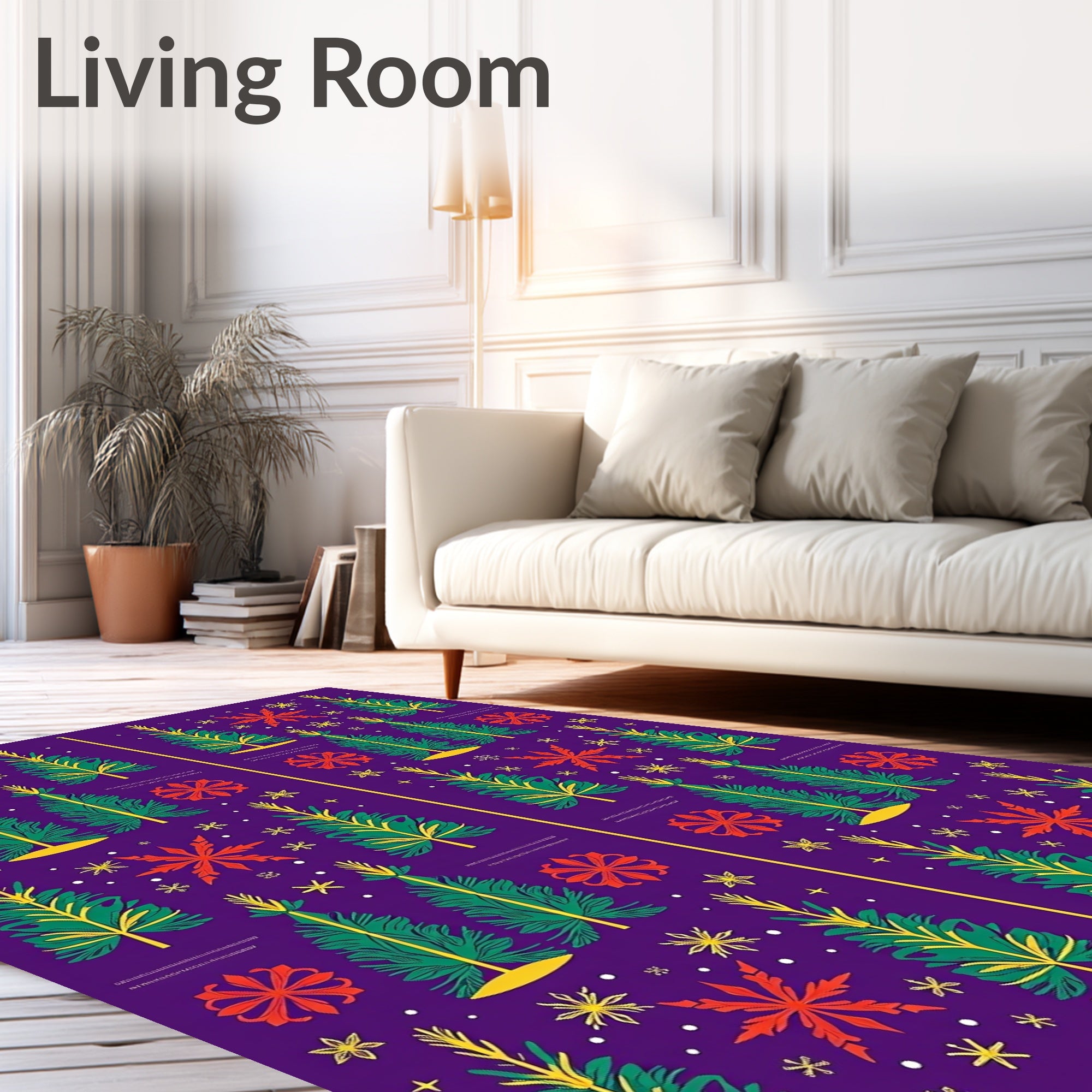 Festive Purple Christmas Trees Snowflakes Rug