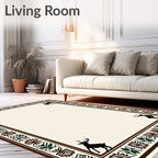 Rustic Brown Deer Floral Border Rug