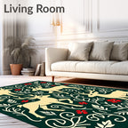 Cream Deer Red Floral Evergreen Meadow Rug