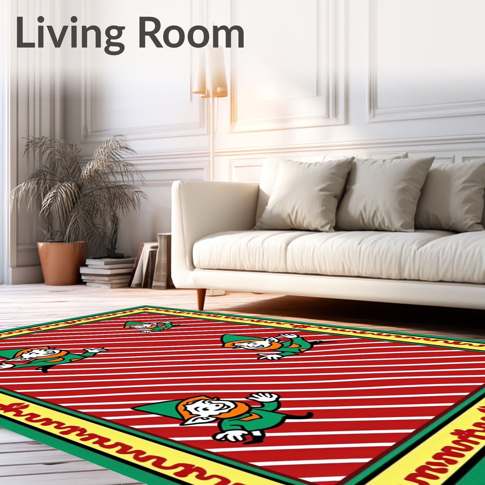 Whimsical Green Elf Red Stripe Rug