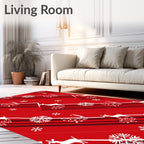 Red White Diagonal Stripe Deer Snowflake Rug