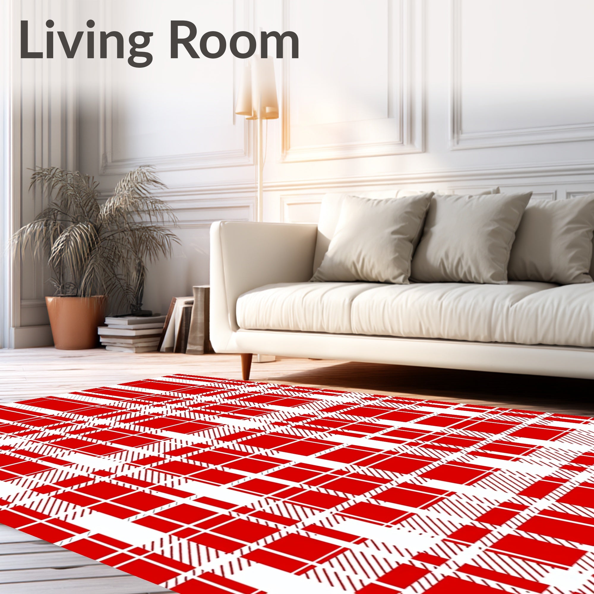 Classic Red White Tartan Plaid Rug