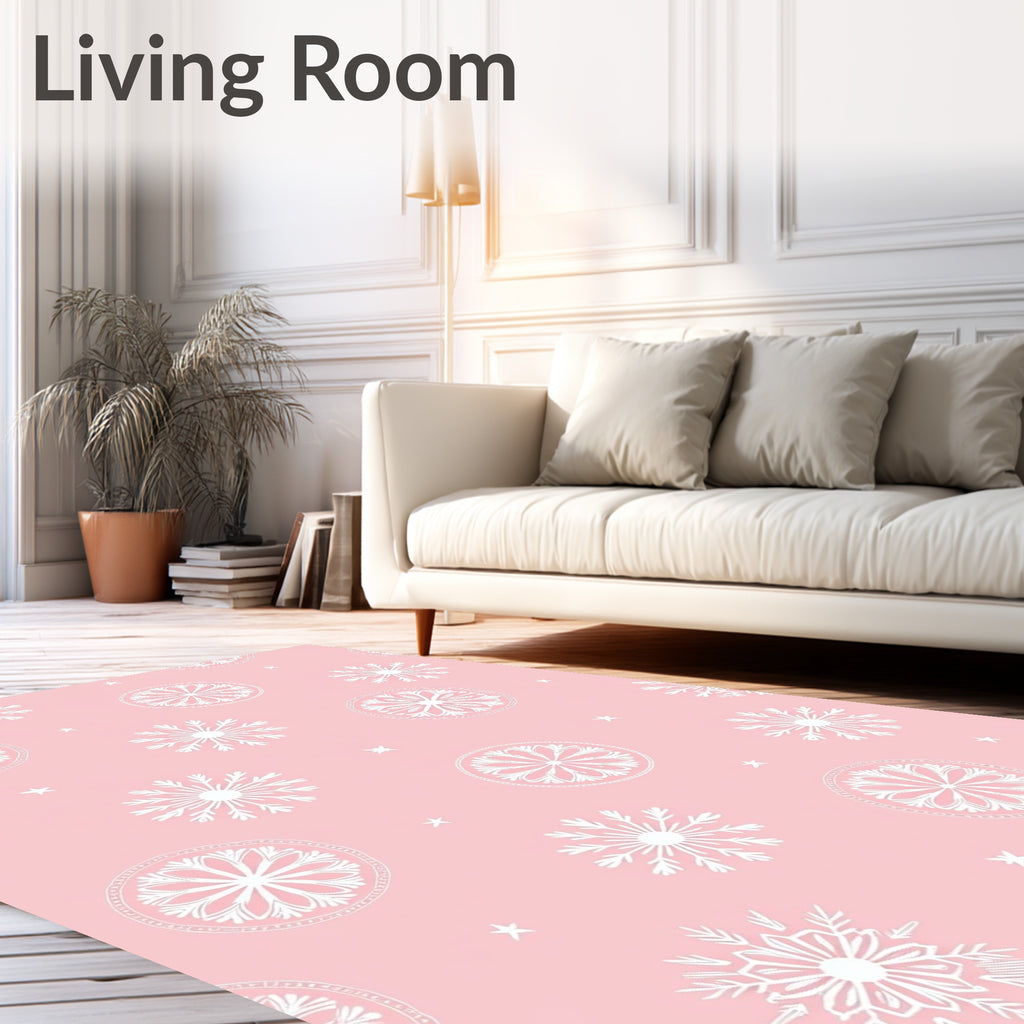 Pink White Snowflake Mandala Medallion Rug