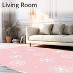 Pink White Snowflake Mandala Medallion Rug