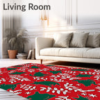 Whimsical Green Cats White Branches Red Rug