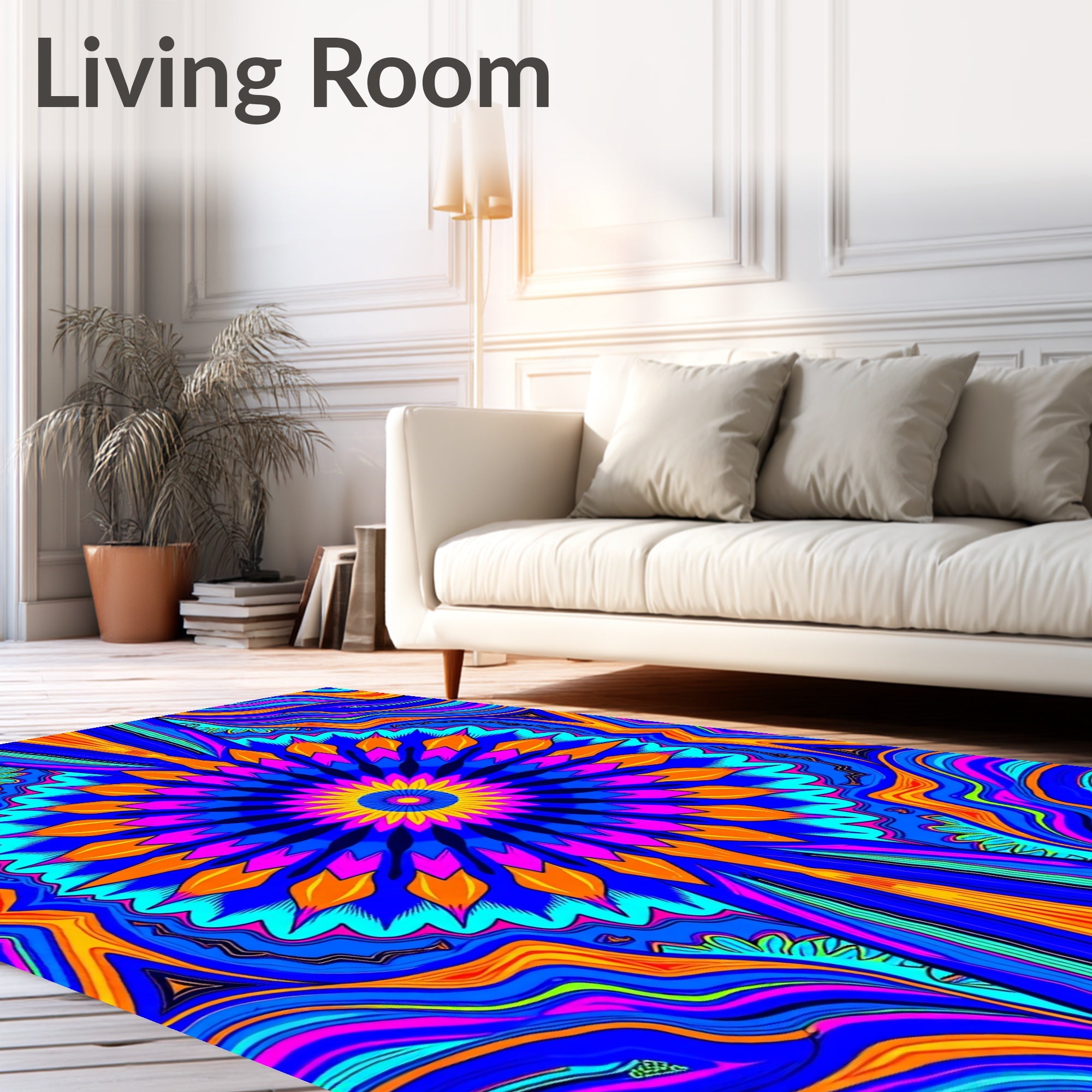 Vibrant Blue Mandala Swirl Rug