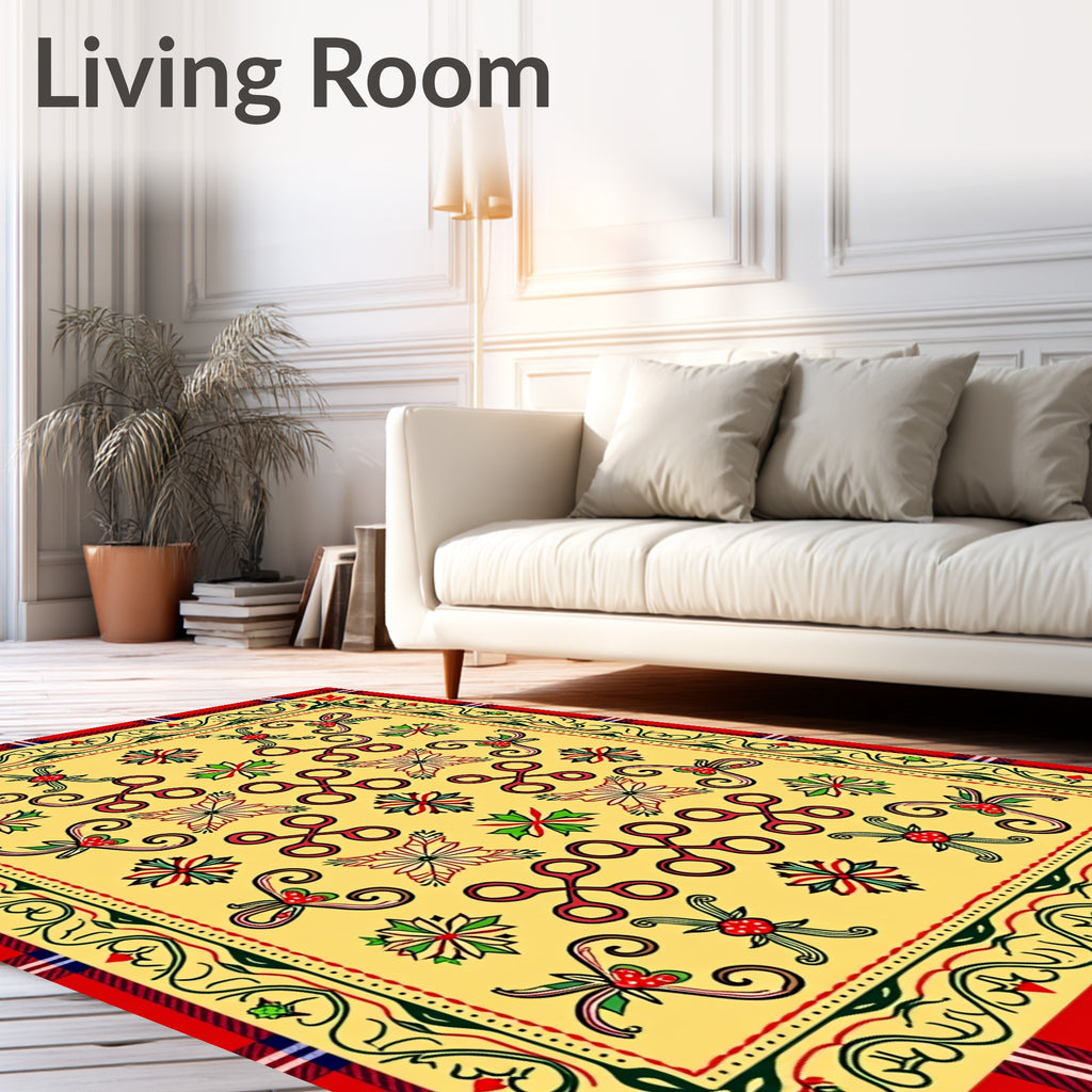 Yellow Ochre Red Green Folk Art Rug