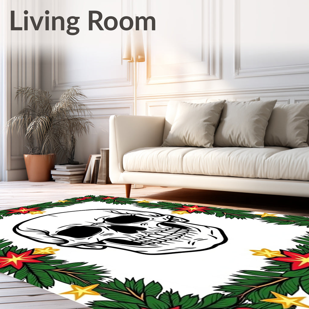 Macabre Skull Boughs Poinsettia Stars Rug