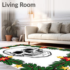 Macabre Skull Boughs Poinsettia Stars Rug