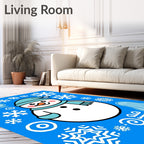 Charming Teal Snowman Snowflake Winter Fun Rug
