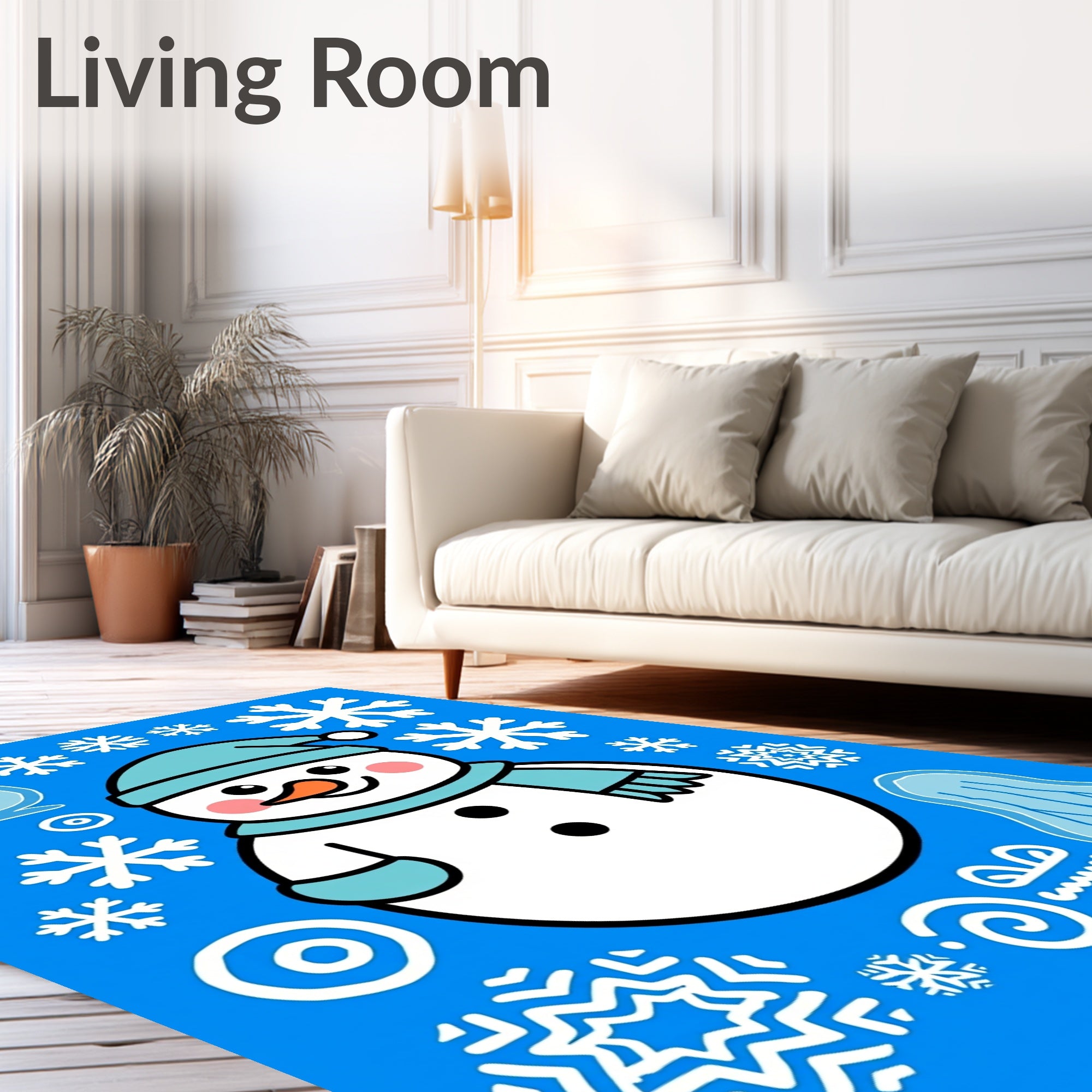 Charming Teal Snowman Snowflake Winter Fun Rug